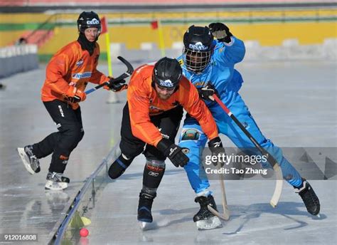 Bandy players in action
