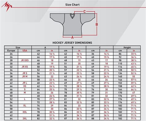 Hockey Jersey Sizing Chart