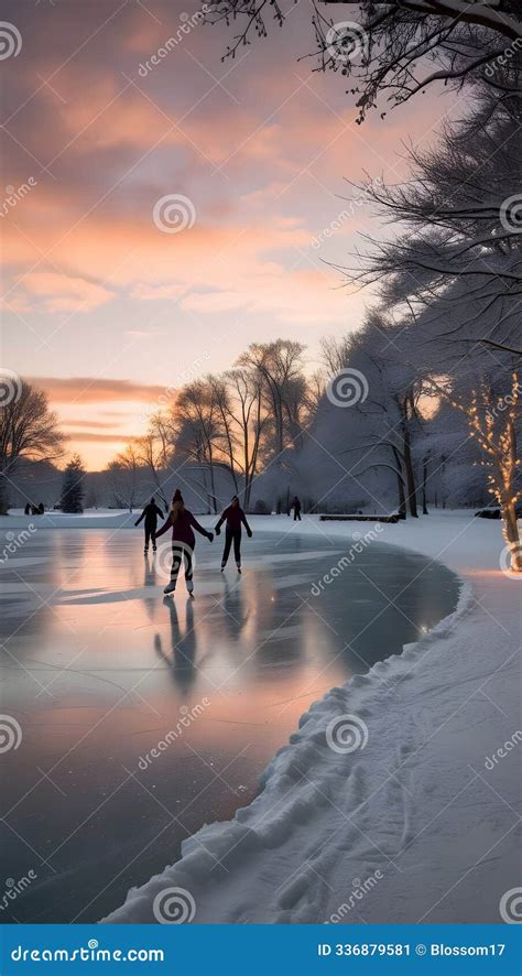Ice Skaters at Sunset