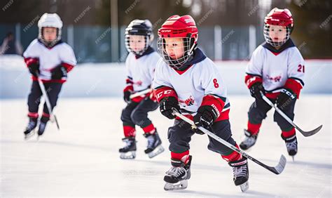 Kids playing ice hockey