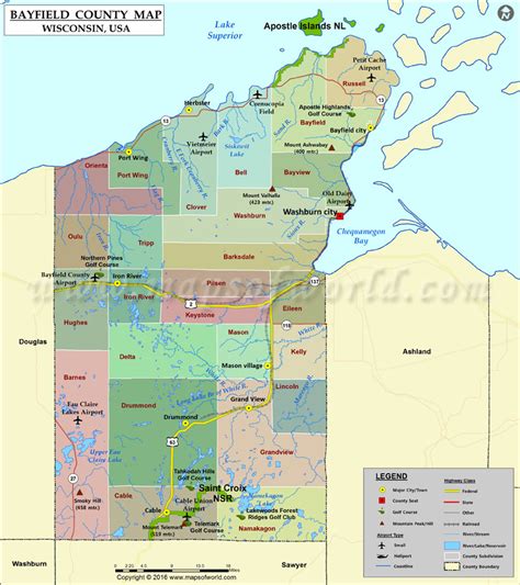 Map of Bayfield County, Wisconsin