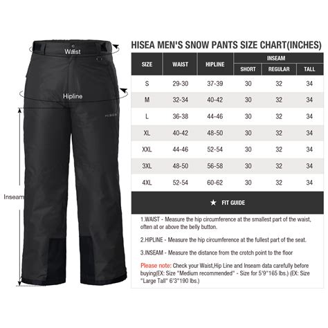 Men's Snow Pants Measurements