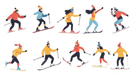 Skiers in various outfits