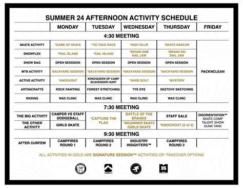 Snowboard Camp Schedule