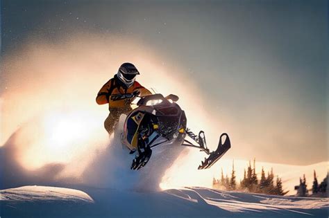 Snowmobiler jumping over a snowdrift
