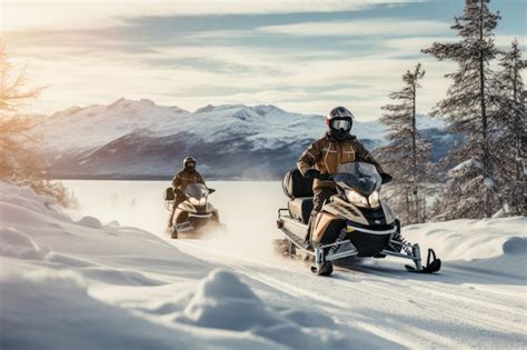 Snowmobiling in a winter landscape